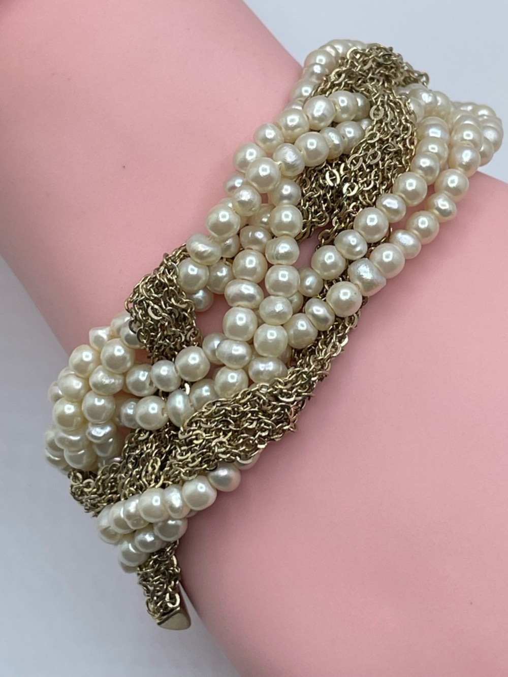 Laundry Shelli Segal Faux Pearl Gold Chain Braided Bracelet Statement